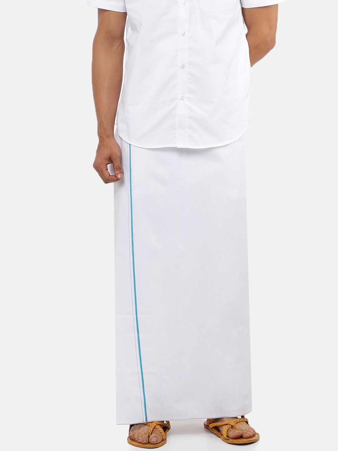 

Ramraj Men Pure Cotton Single layer White Dhoti with blue border