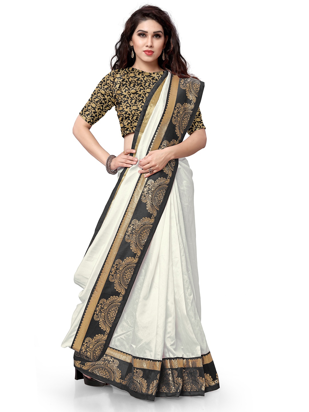 

KALINI White & Black Solid Saree