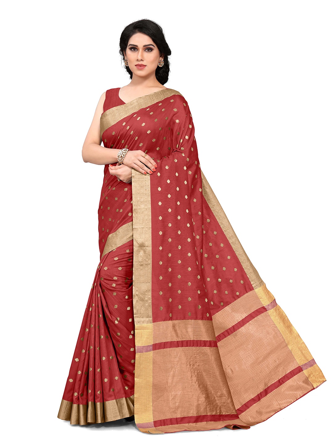 

KALINI Red & Golden Woven Design Zari Silk Blend Patola Saree