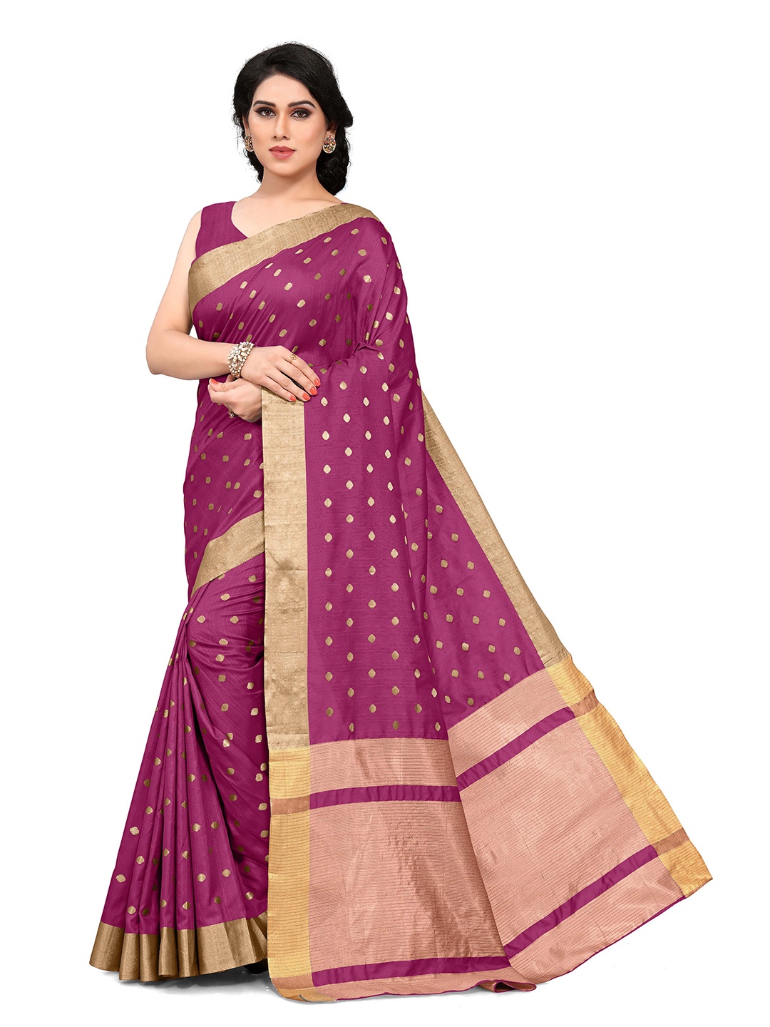 

KALINI Magenta & Gold-Toned Woven Design Zari Silk Blend Patola Saree