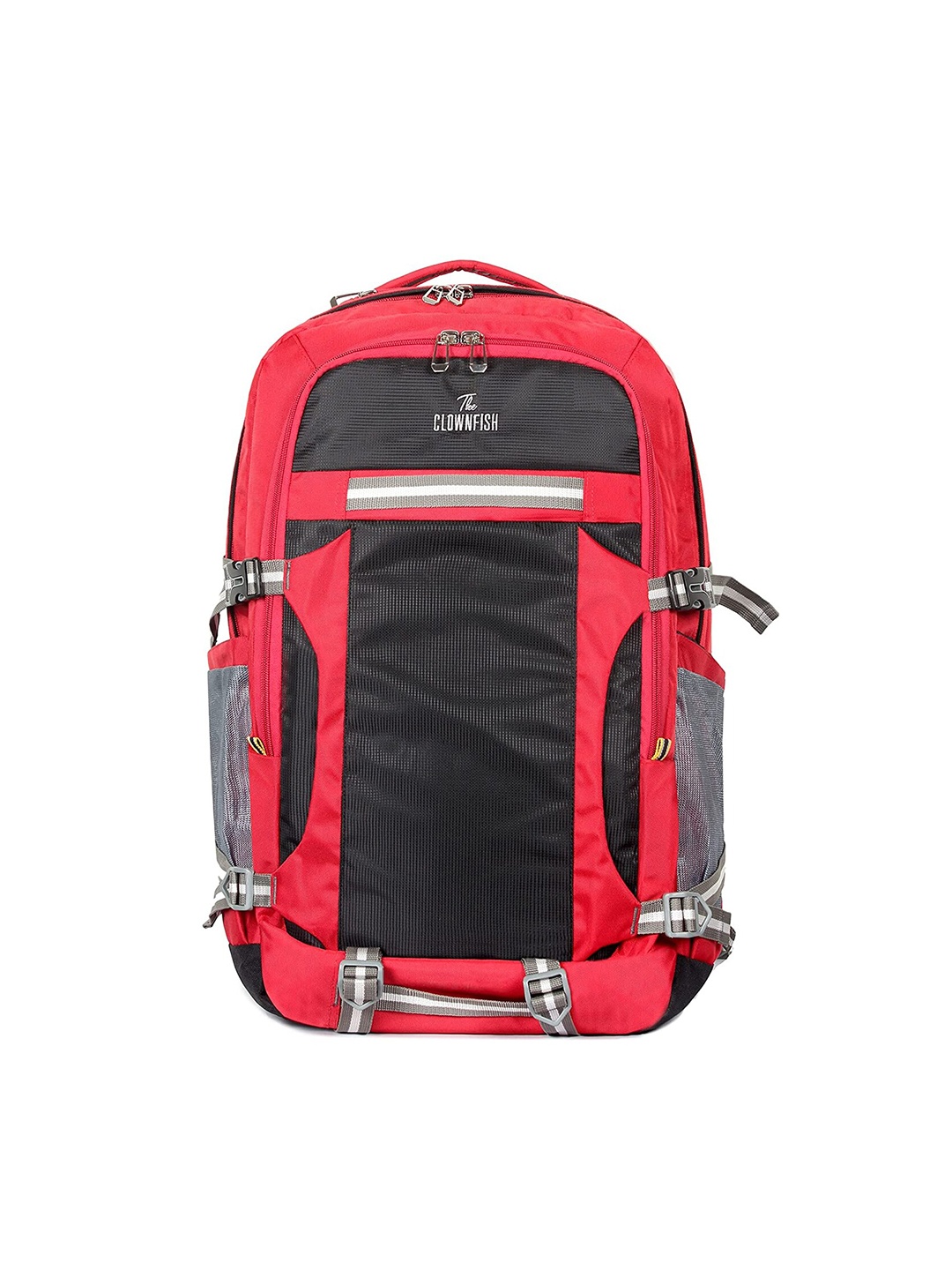 

THE CLOWNFISH Unisex Red & Black Colourblocked Backpack with Hip Strap