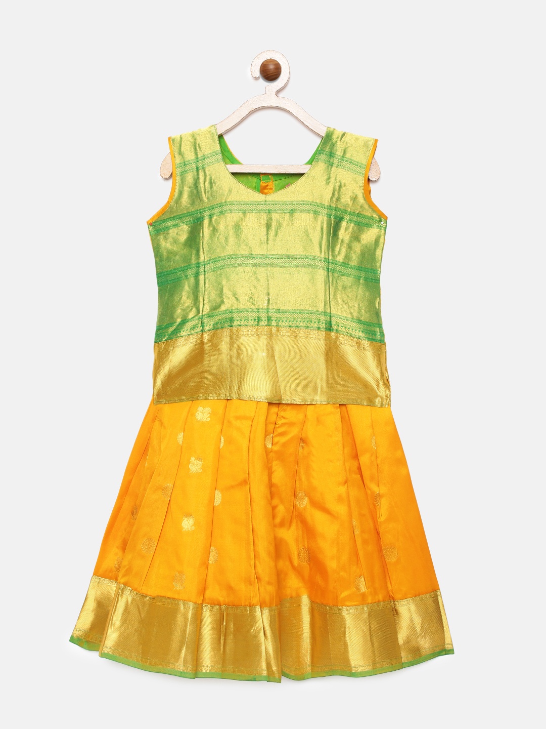 

Kanakadara Girls Green & Yellow Ready to Wear Pavadai Set