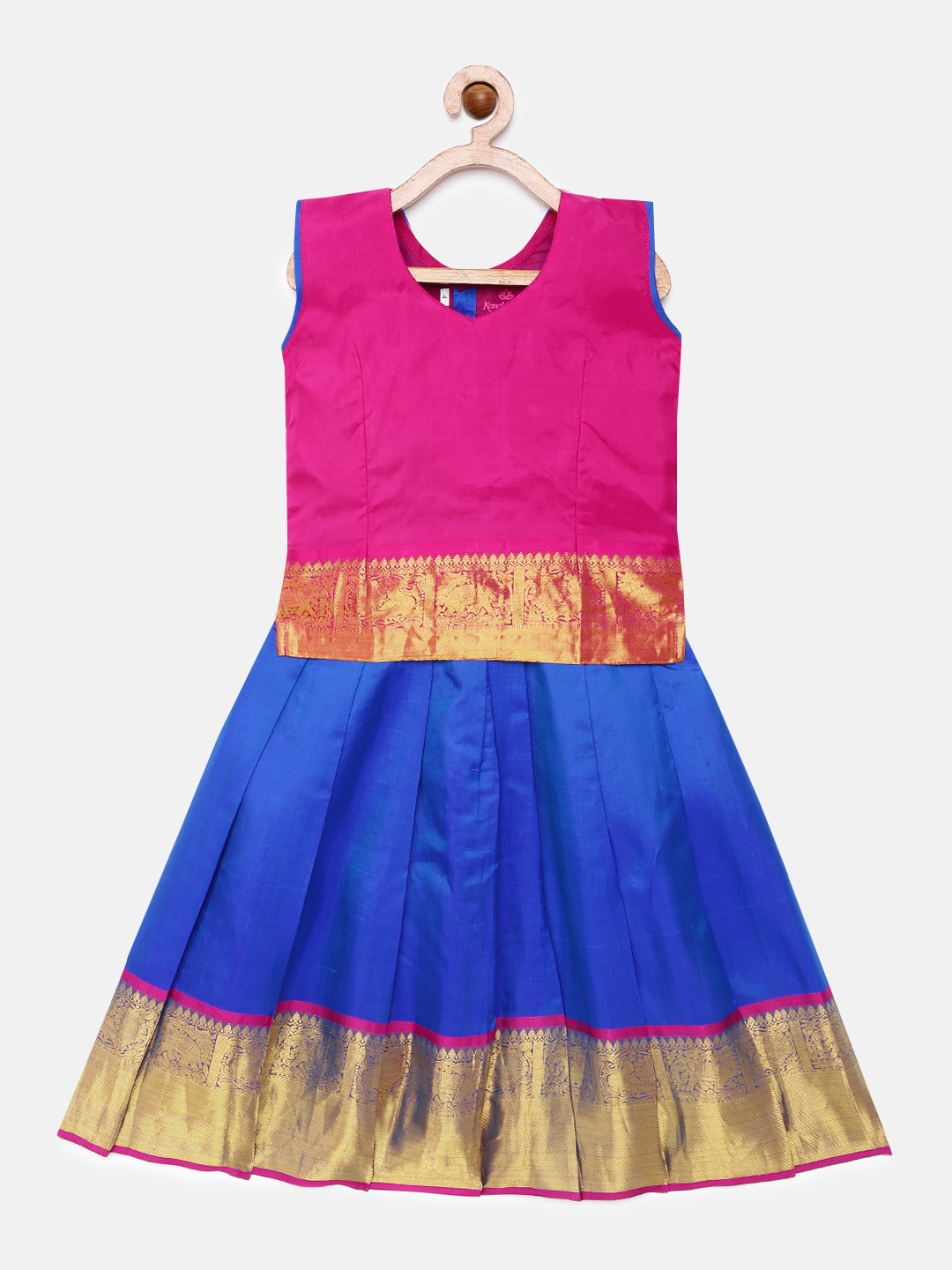 

Kanakadara Girls Pink & Blue Ready to Wear Pavadai Set