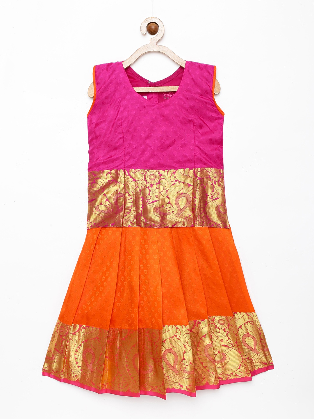 

Kanakadara Girls Pink & Orange Ready to Wear Pavadai Set