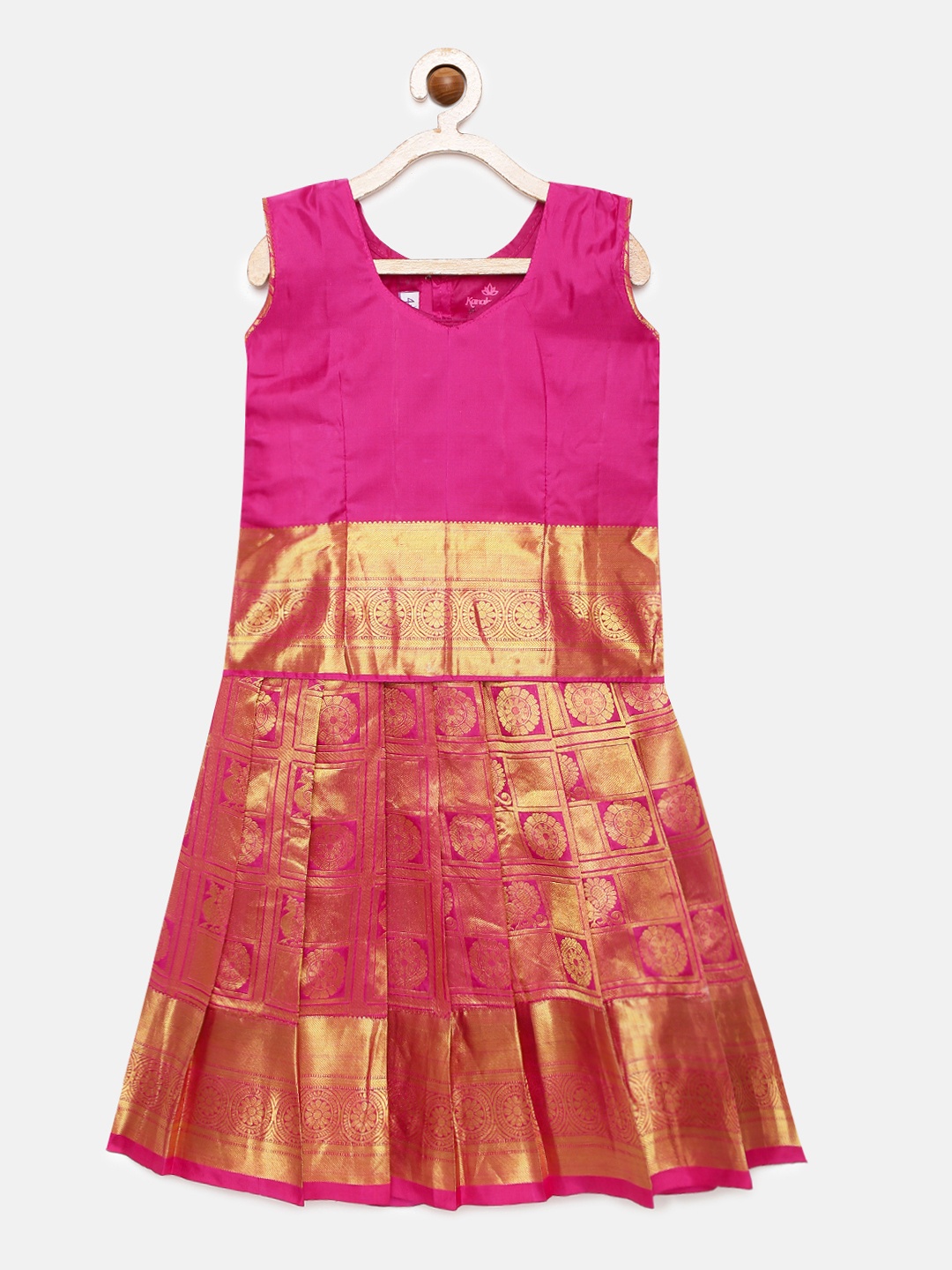 

Kanakadara Girls Rose & Gold-Toned Ready to Wear Pavadai Set