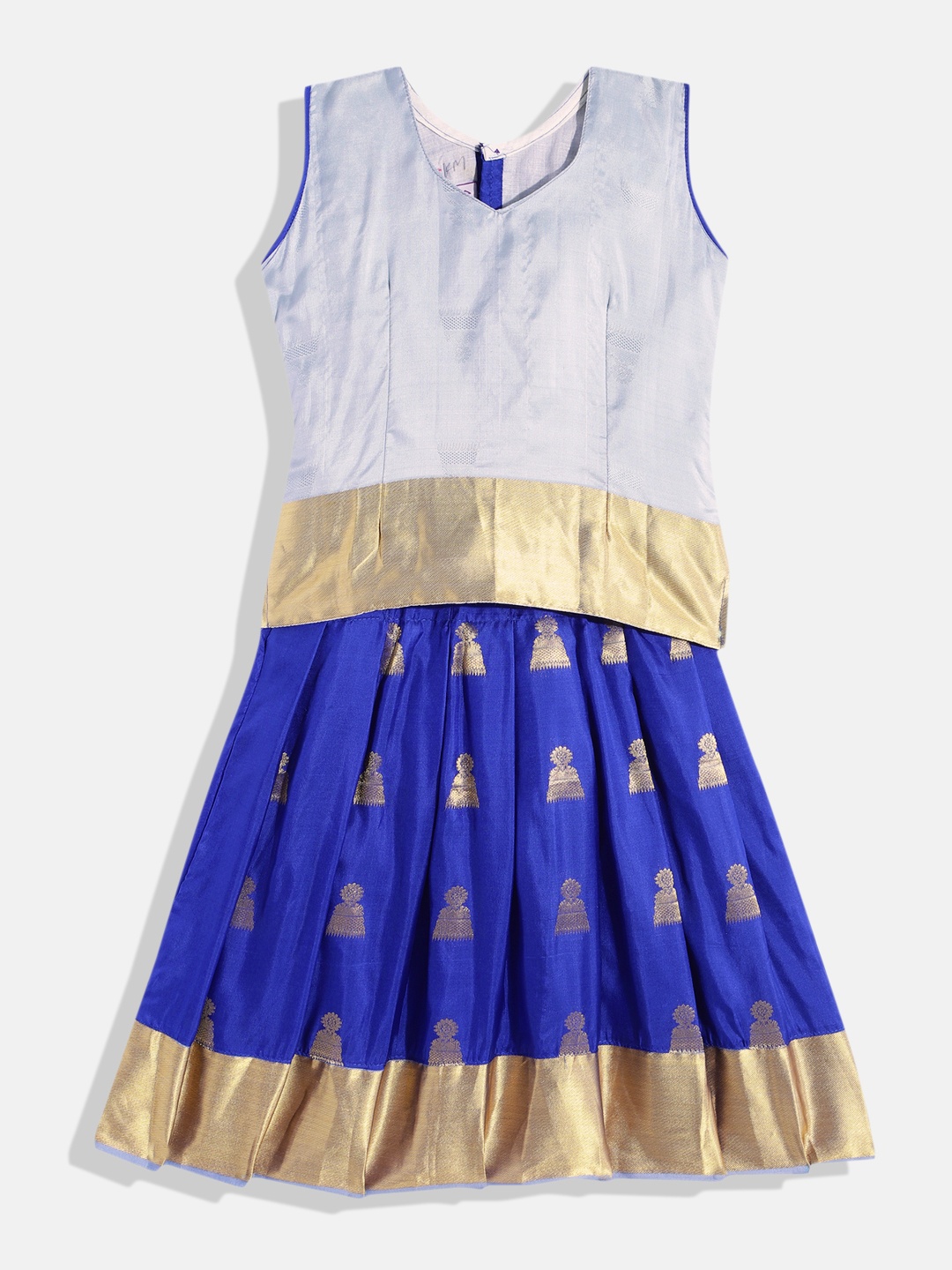 

Kanakadara Girls Grey & Blue Ready to Wear Pure Silk Pavadai Set