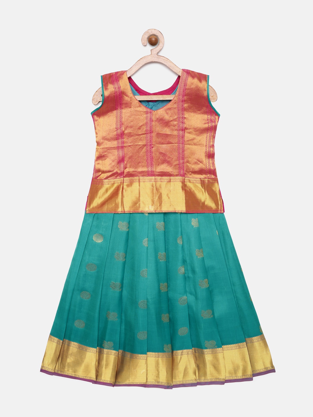 

Kanakadara Girls Pink & Blue Ready to Wear Pavadai Set