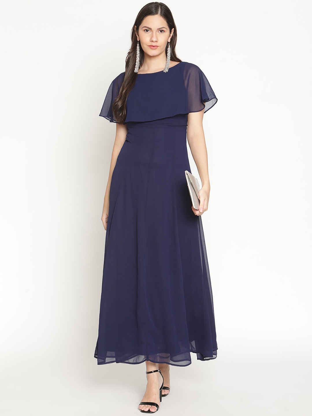 

THREAD MUSTER Women Navy Blue Georgette Maxi Dress