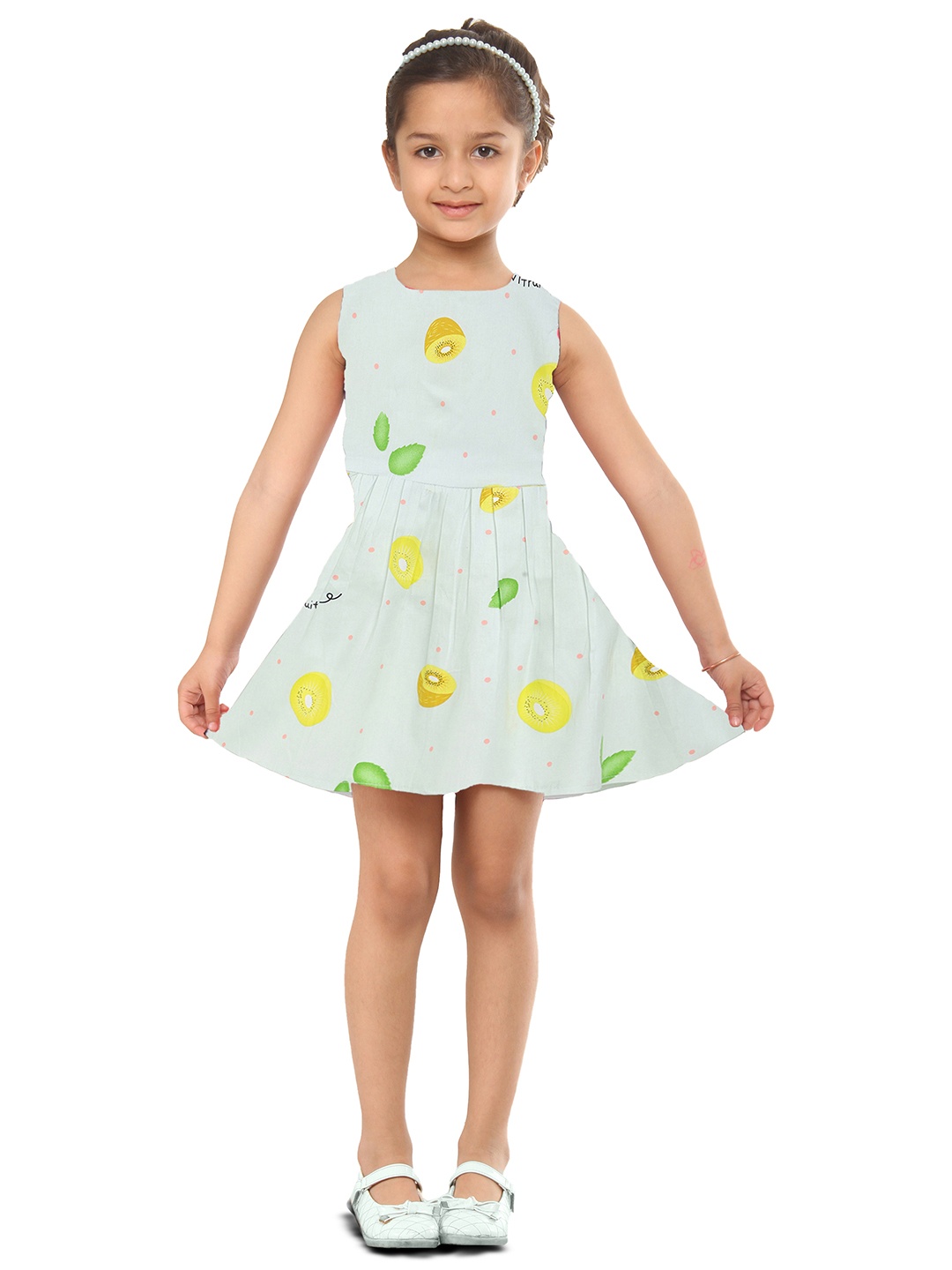 

Kids On Board Girls Green & Yellow Tropical Printed Dress