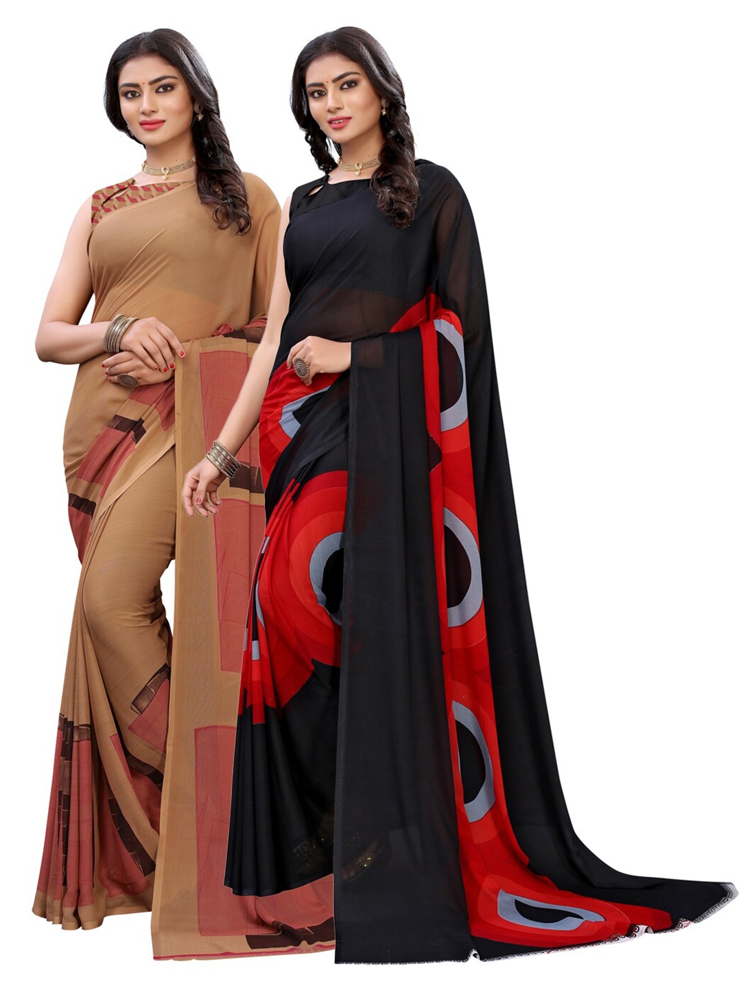 

KALINI Pack of 2 Beige & Black Saree