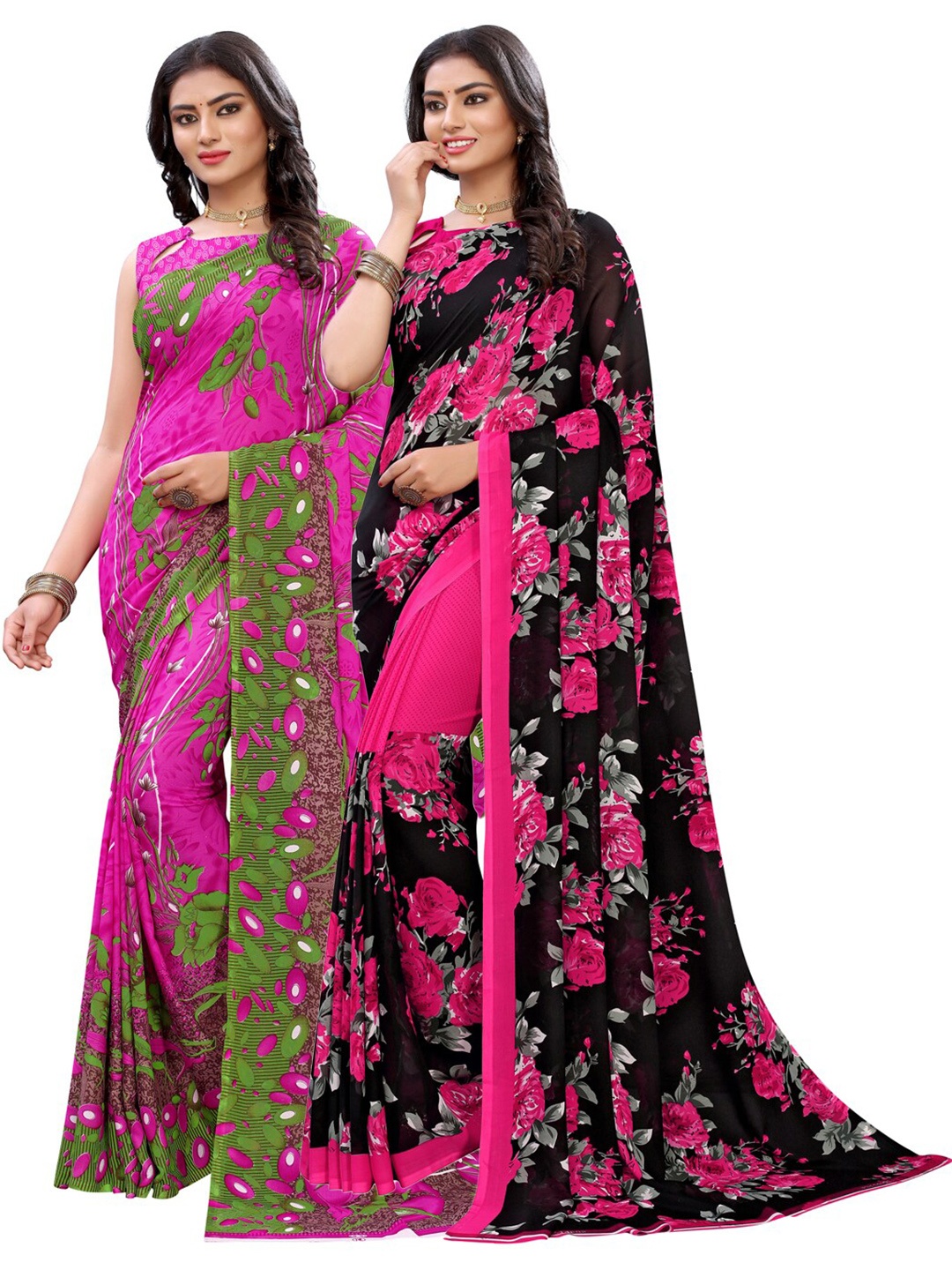 

KALINI Black & Pink Floral Saree