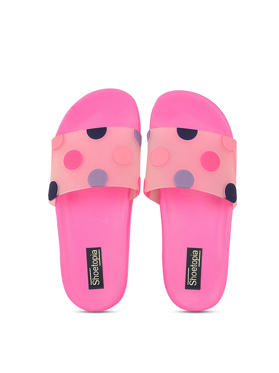 

Shoetopia Women Peach Polka Dots Printed Rubber Sliders