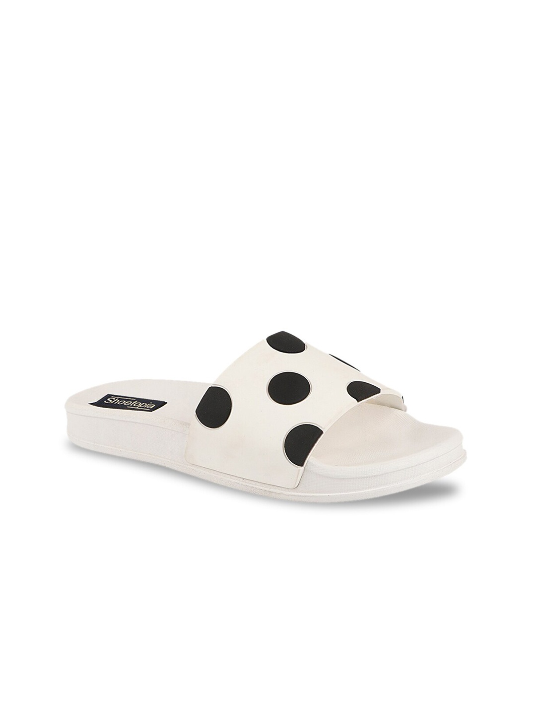 

Shoetopia Women White & Black Polka Dots Rubber Sliders