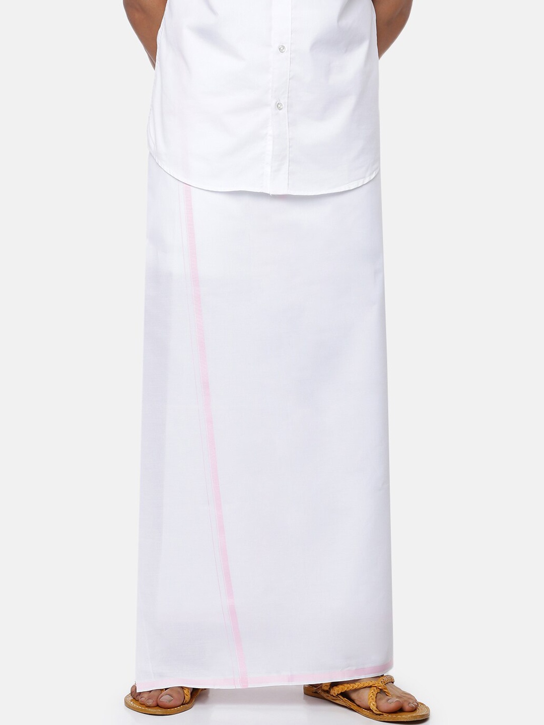 

Ramraj Men Pure Cotton Single layer White Dhoti with Pink border