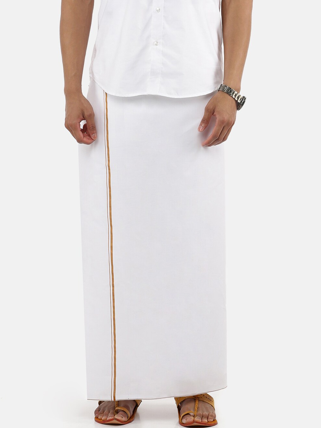 

Ramraj Men Pure Cotton Single layer White Dhoti with Gold border