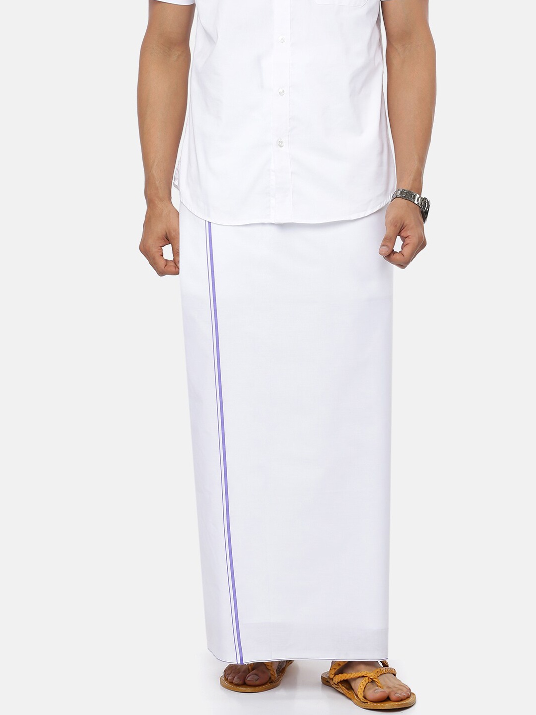 

Ramraj Men Pure Cotton Single layer White Dhoti with Blue border