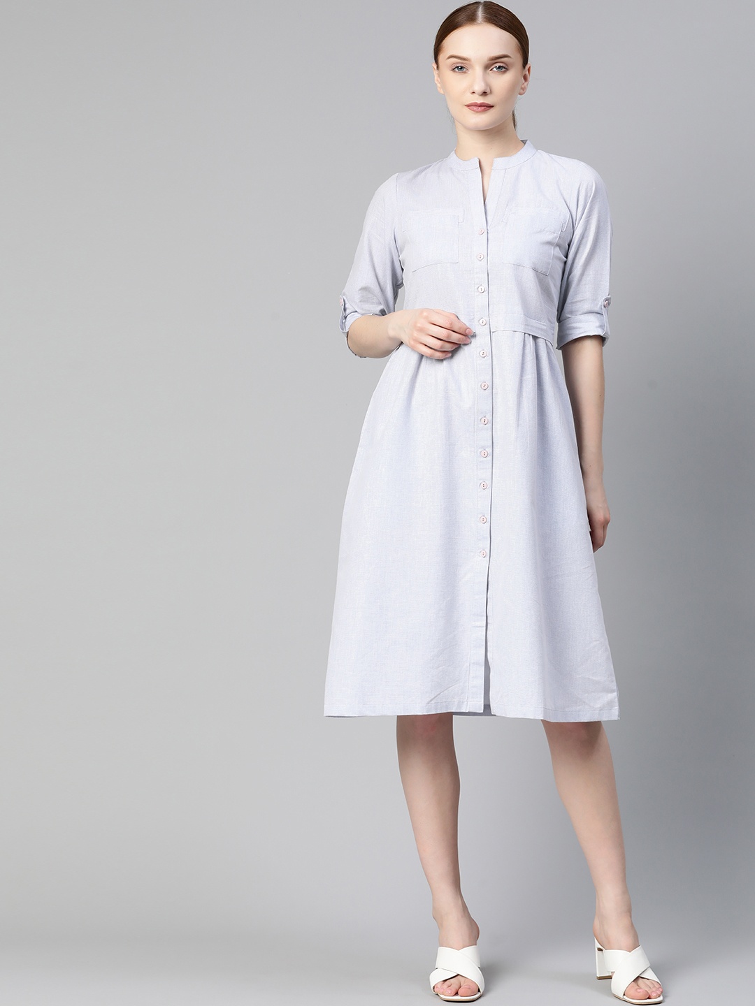 

Ayaany Blue A-Line Cotton Dress