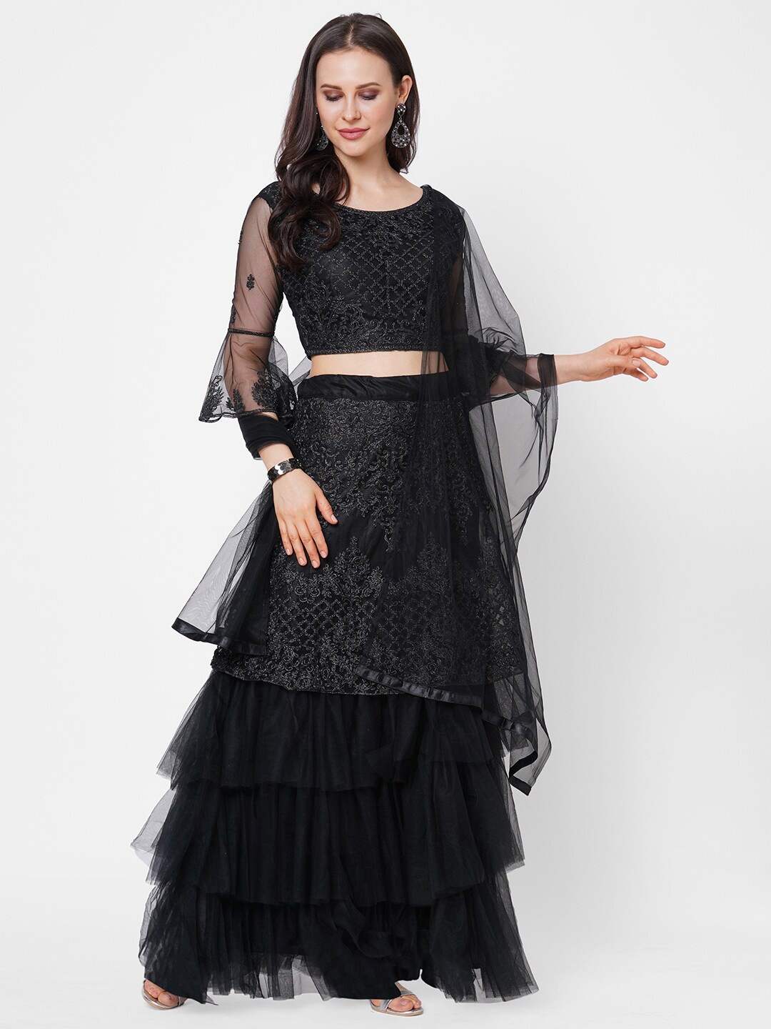 

RedRound Black Embroidered Unstitched Lehenga & Blouse With Dupatta