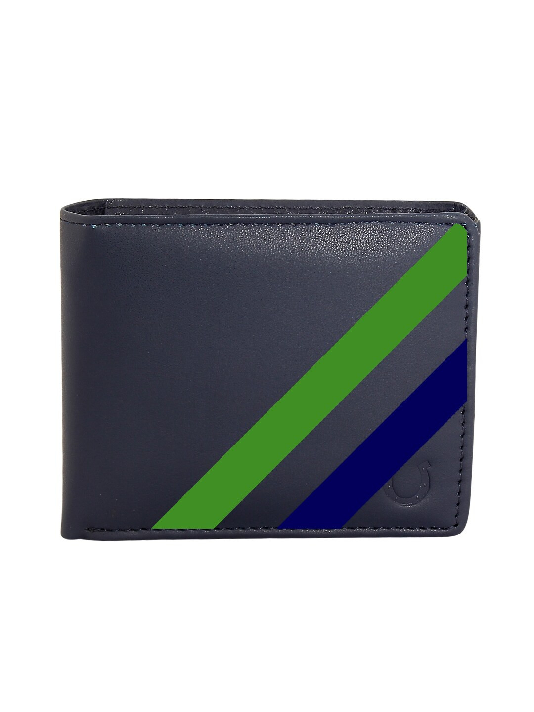 

Blacksmith Men Blue & Green Stripe Printed Two-Fold Wallet