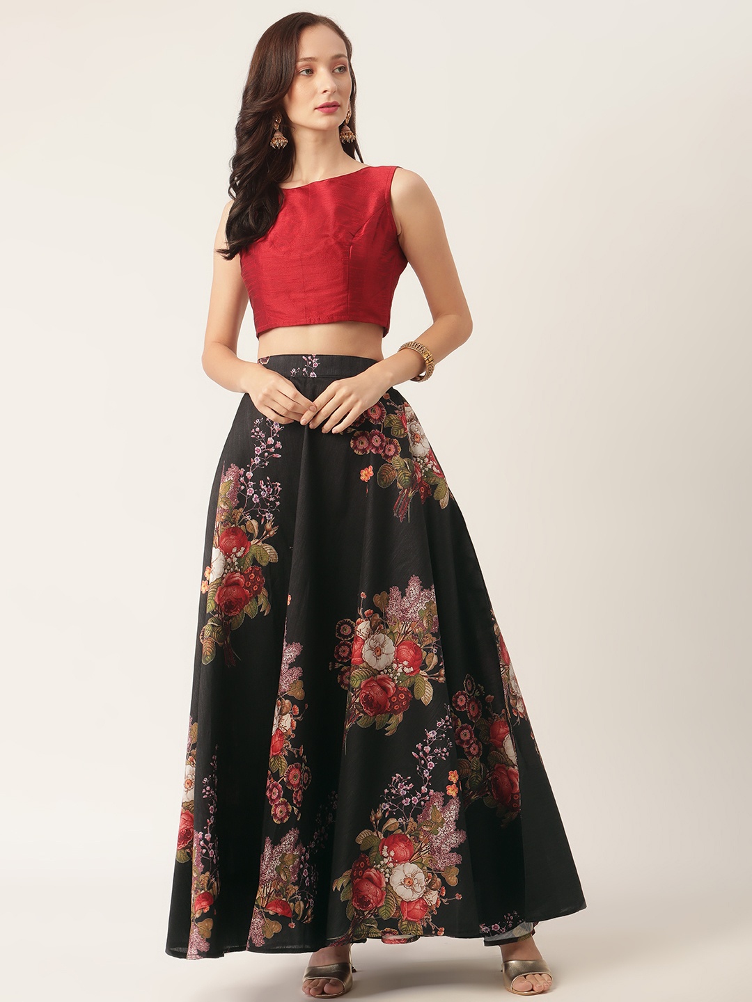 

Studio Shringaar Black & Red Floral Print Ready to Wear Lehenga & Choli