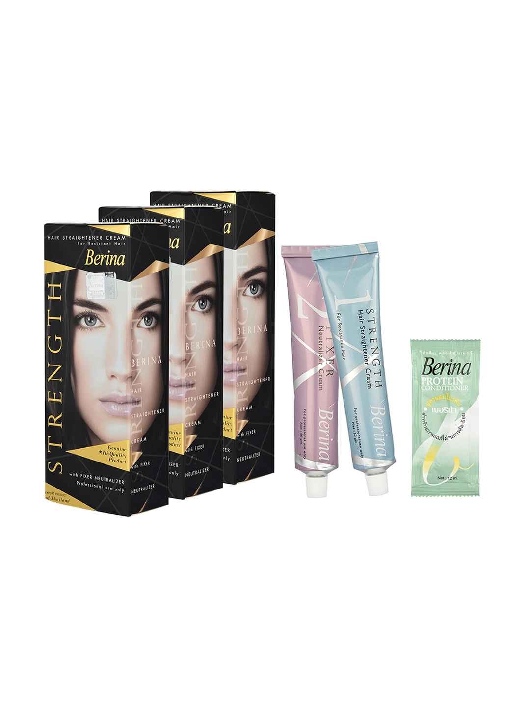 

Berina Pack of 3 Hair Straightener Cream 60g Each, Black