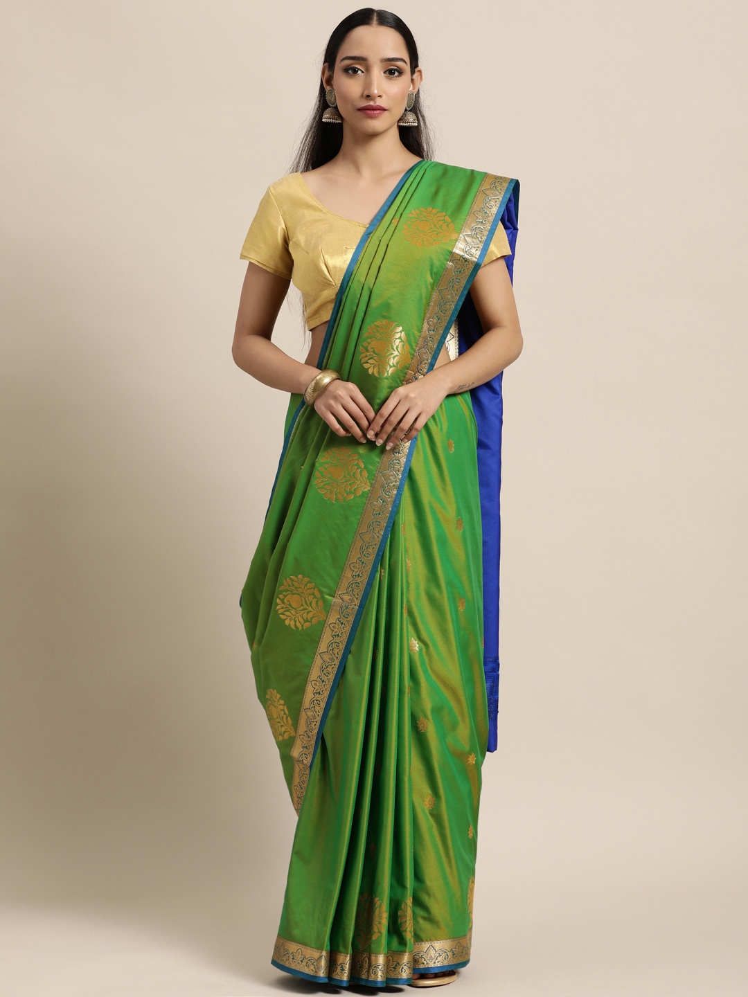 

Thara Saree Green & Blue Woven Design Zari Art Silk Kanjeevaram Sarees