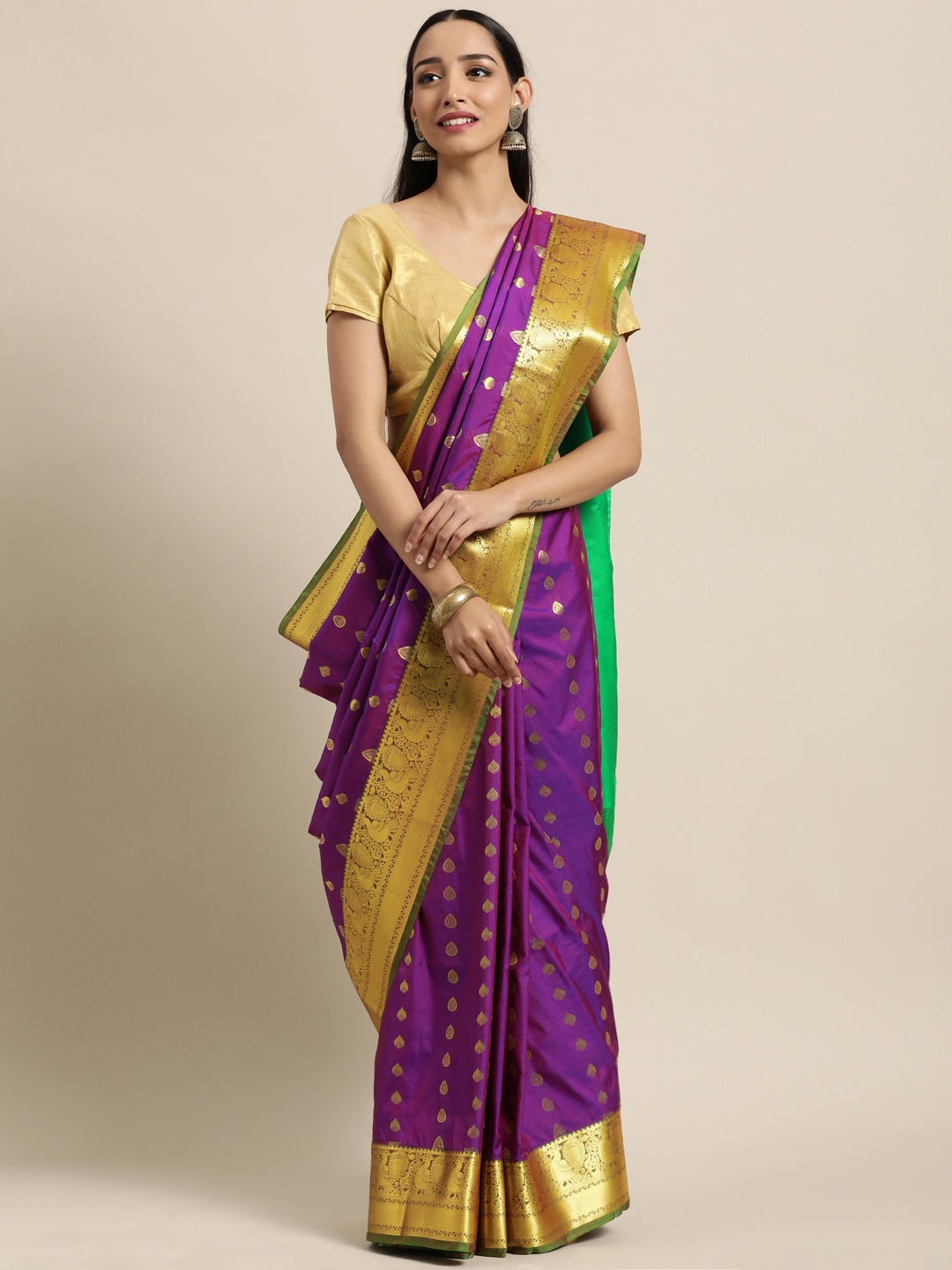 

Thara Saree Violet & Green Woven Design Zari Art Silk Kanjeevaram Sarees