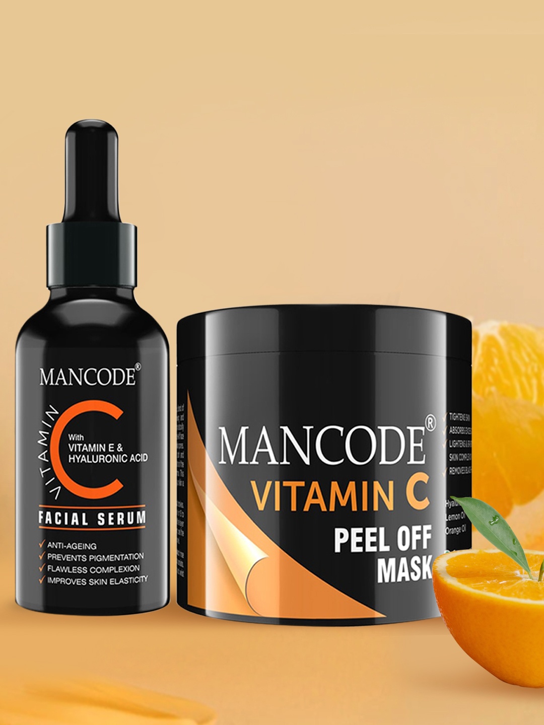 

MANCODE Vitamin C Facial Serum & Peel Off Mask Combo, Black