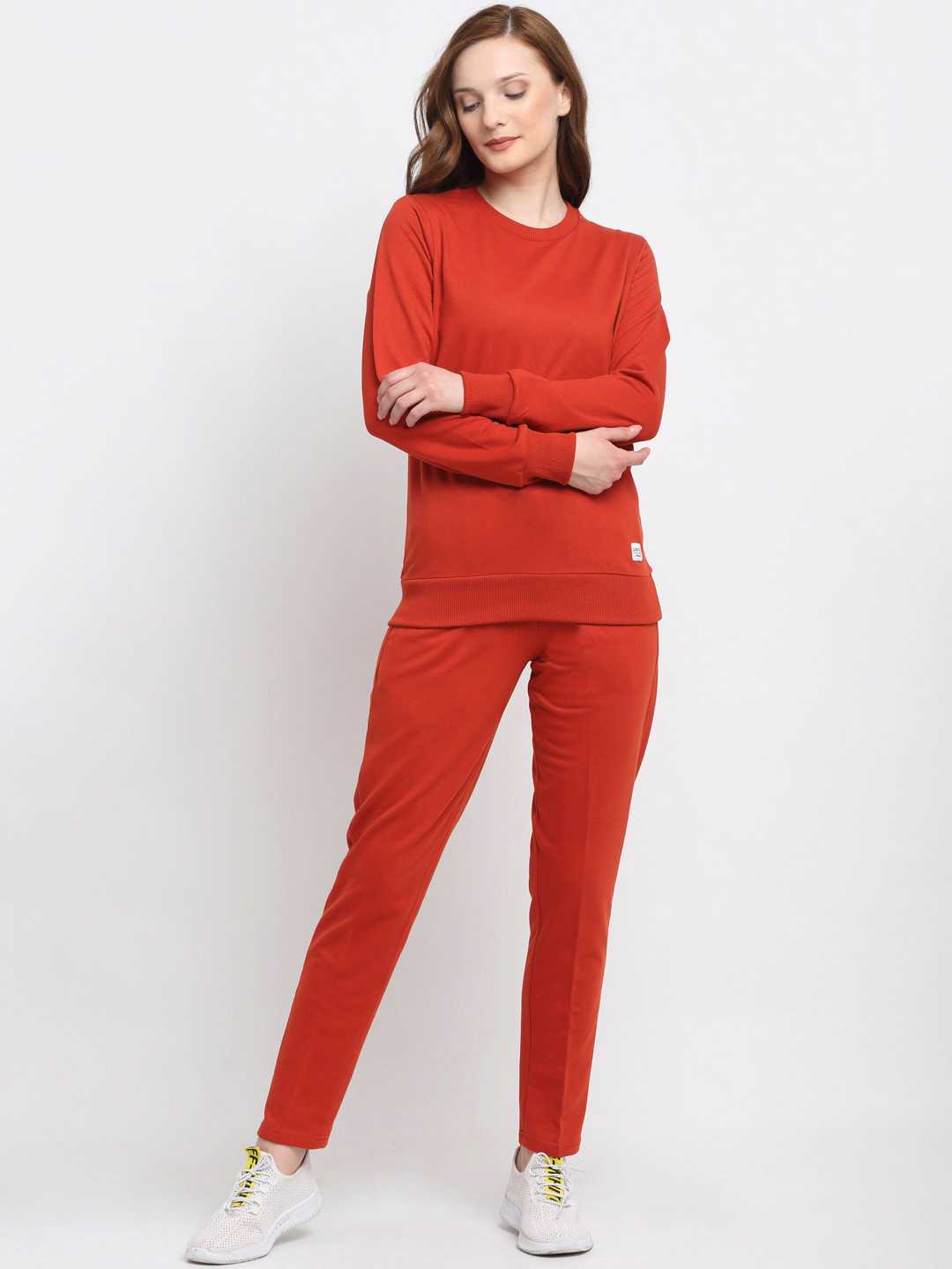 

GRIFFEL Women Rust Orange Solid Cotton Tracksuit