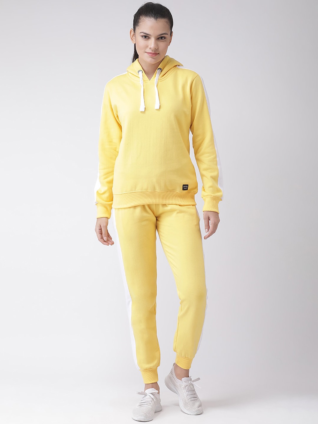 

GRIFFEL Women Yellow & White Solid Cotton Tracksuit