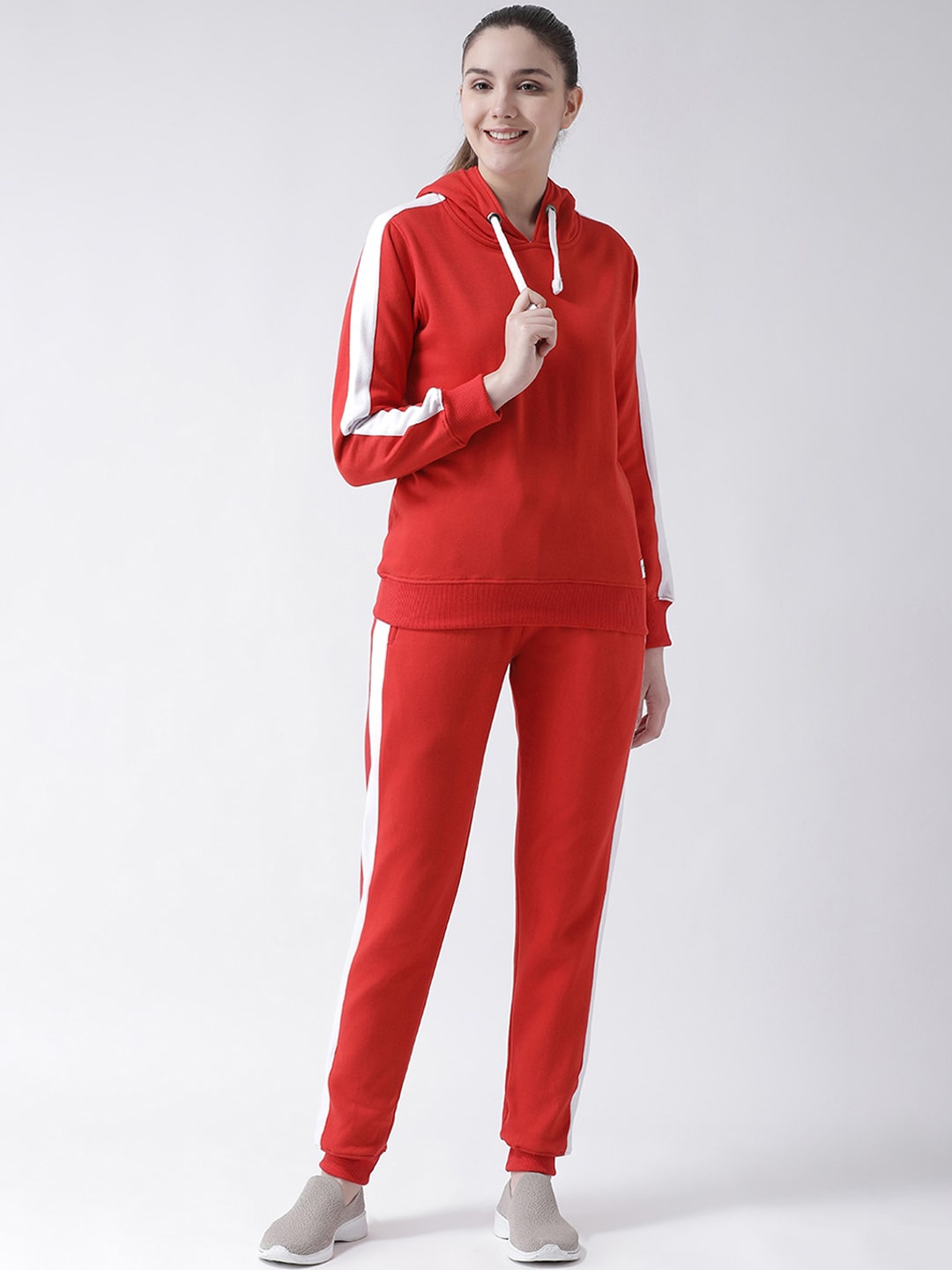 

GRIFFEL Women Red & White Solid Cotton Tracksuit