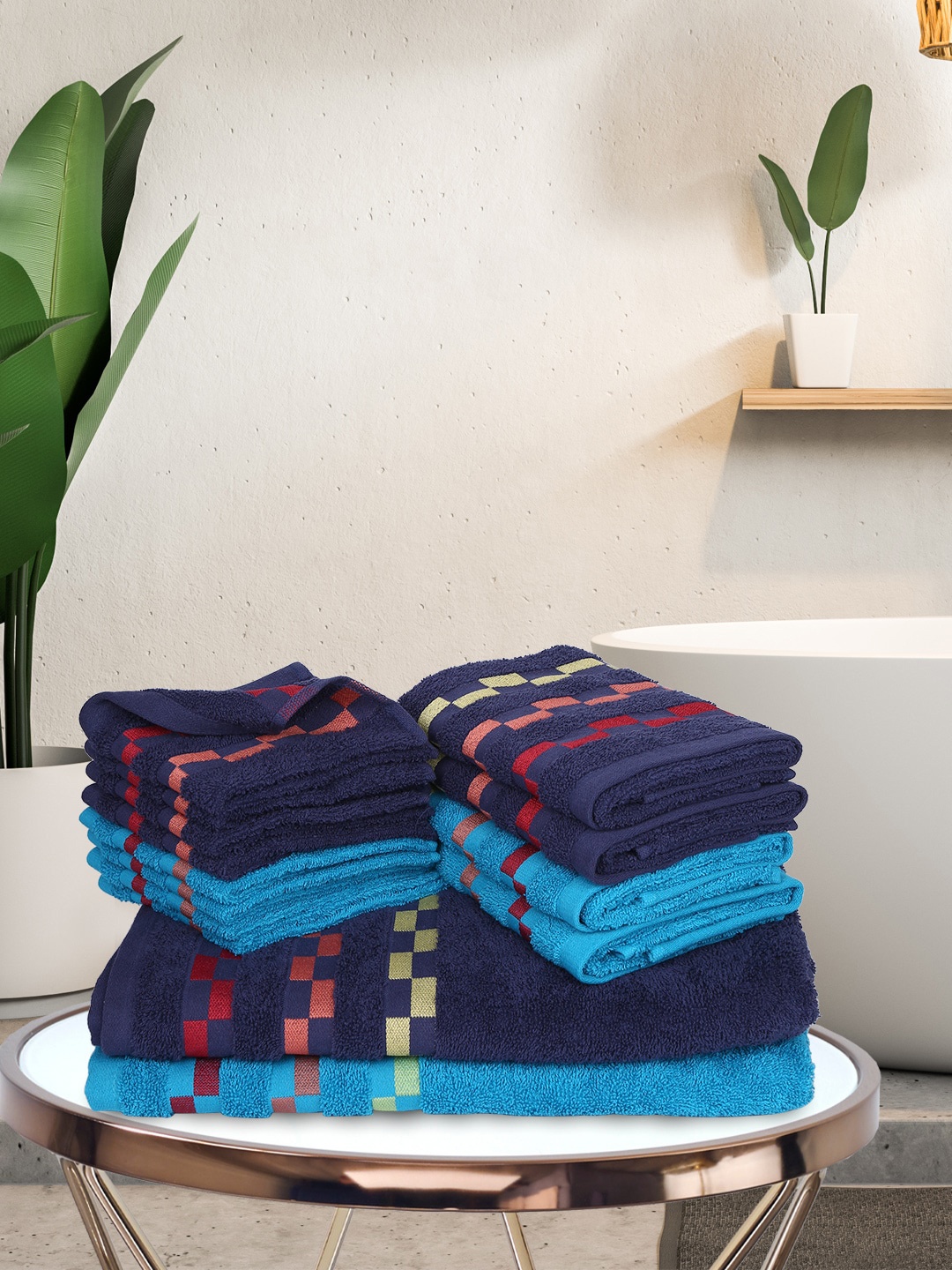 

BIANCA Set Of 14 Navy Blue Solid Pure Mercerized Combed Cotton 450 GSM Designer Towels