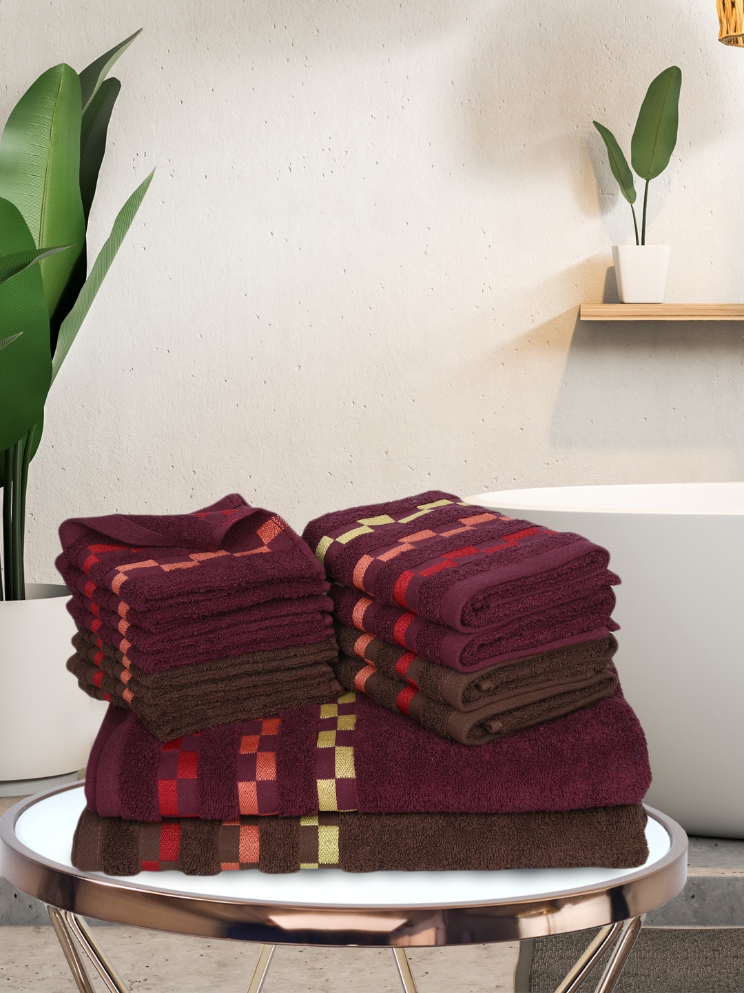 

BIANCA Set Of 14 Solid Pure Mercerized Combed Cotton 450 GSM Towels, Burgundy