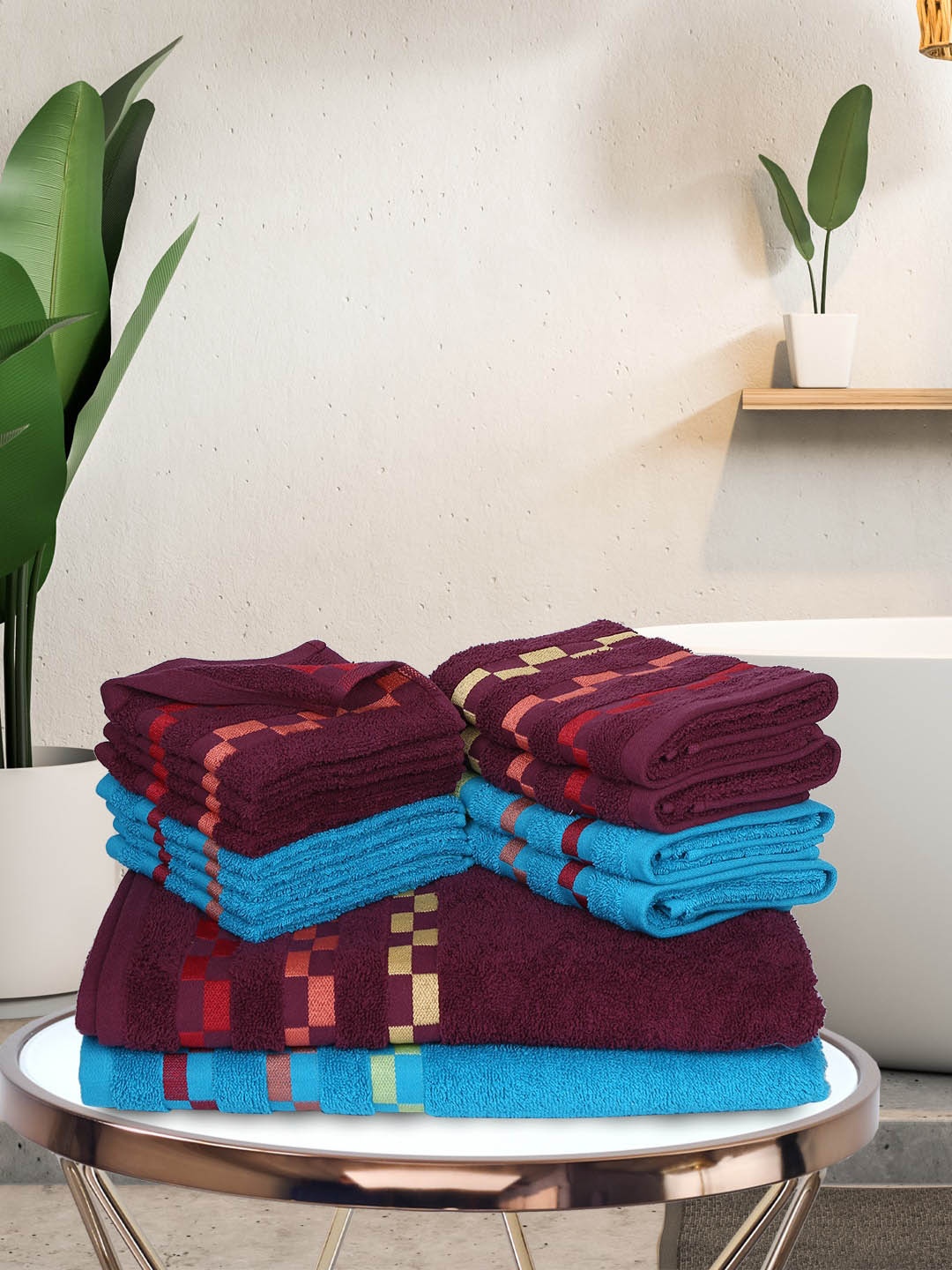 

BIANCA Set Of 14 Solid Pure Mercerized Combed Cotton 450 GSM Towels, Burgundy