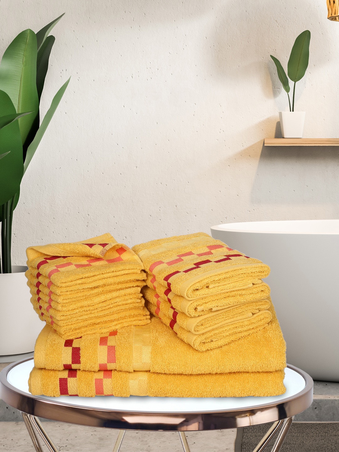 

BIANCA Set Of 14 Yellow Solid Pure Mercerized Combed Cotton 450 GSM Towels