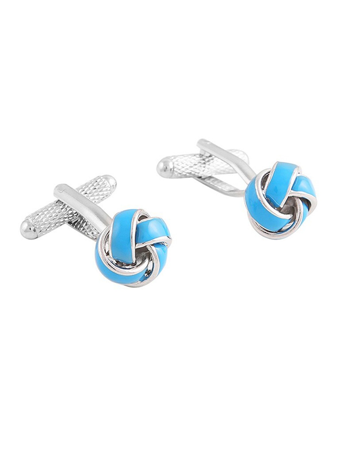 

Alvaro Castagnino Turquoise Blue & Silver-Toned Geometric Cufflink