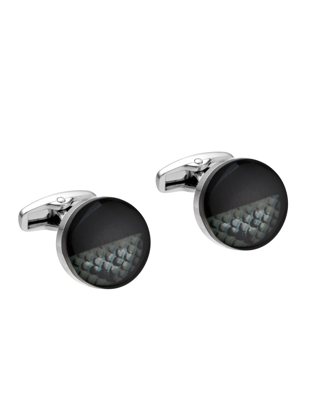 

Alvaro Castagnino Black & Silver-Toned Round Cufflink