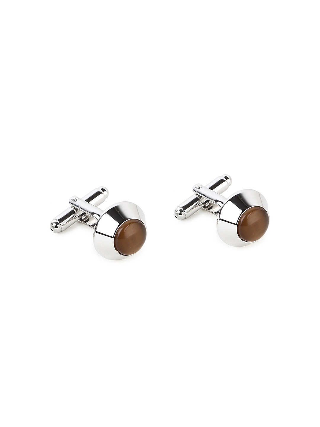 Alvaro Castagnino Brown & Silver-Toned Geometric Cufflinks