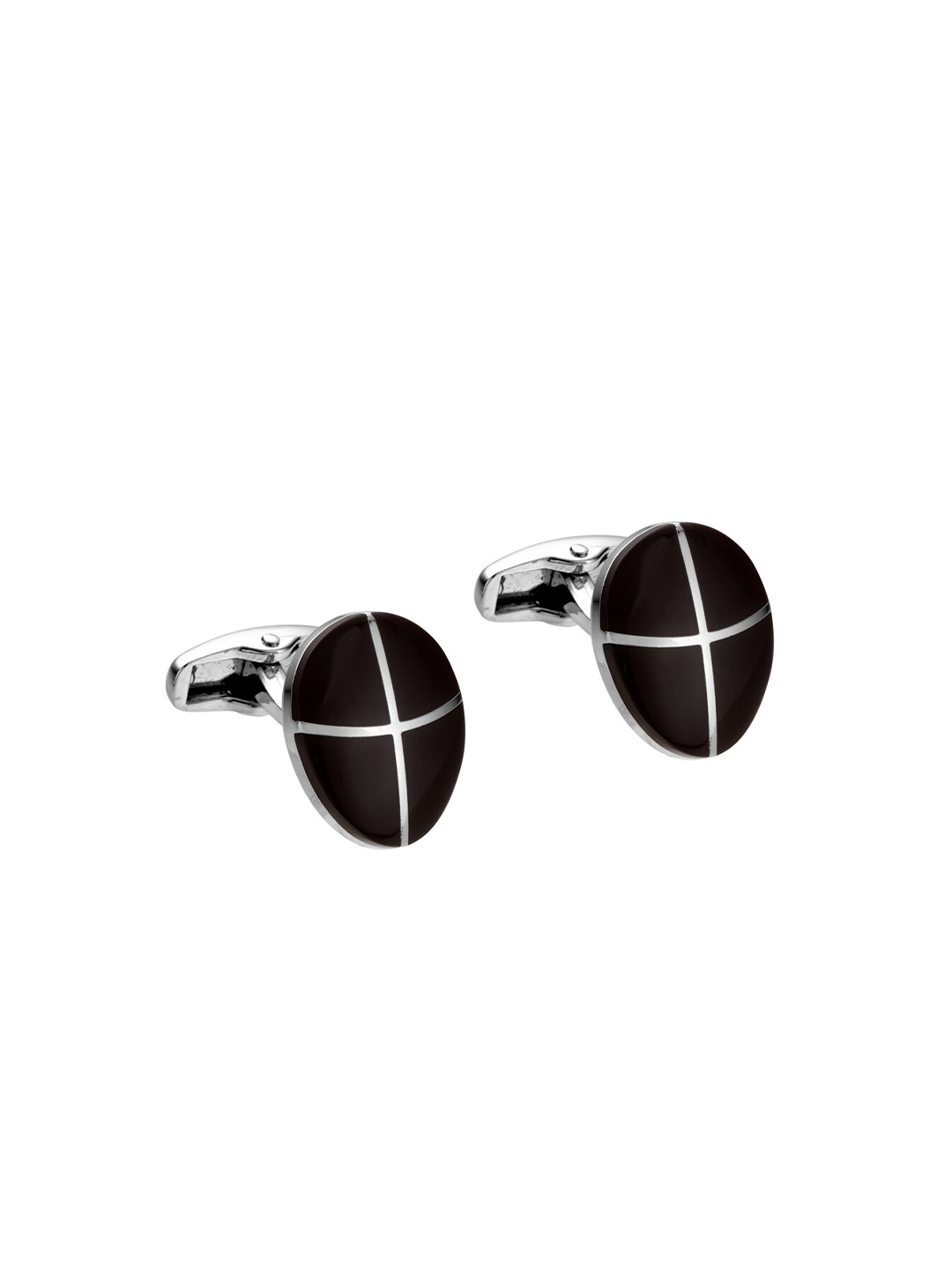 

Alvaro Castagnino Black & Silver-Toned Oval Cufflink