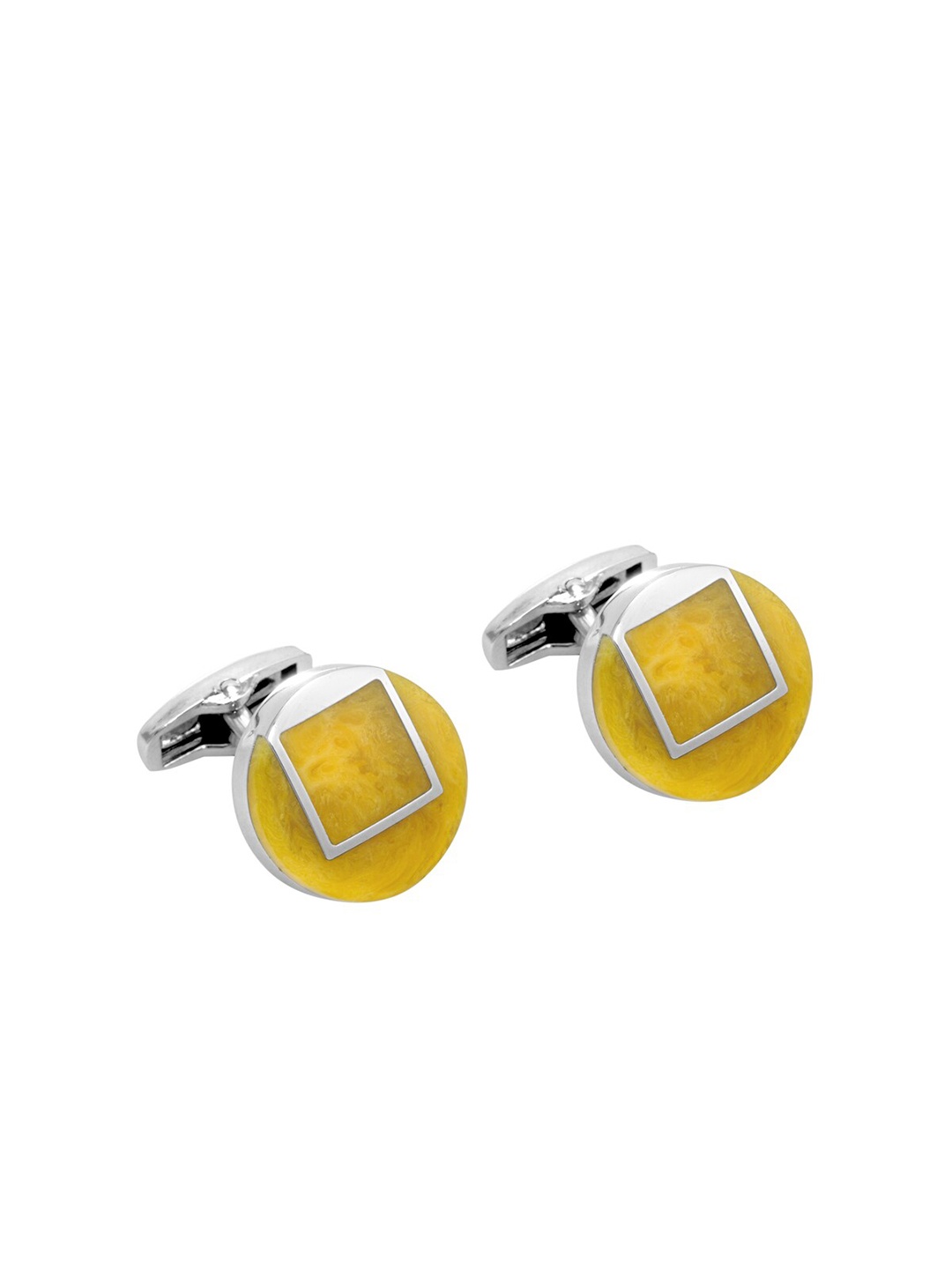 

Alvaro Castagnino Yellow & Silver-Toned Round Cufflink