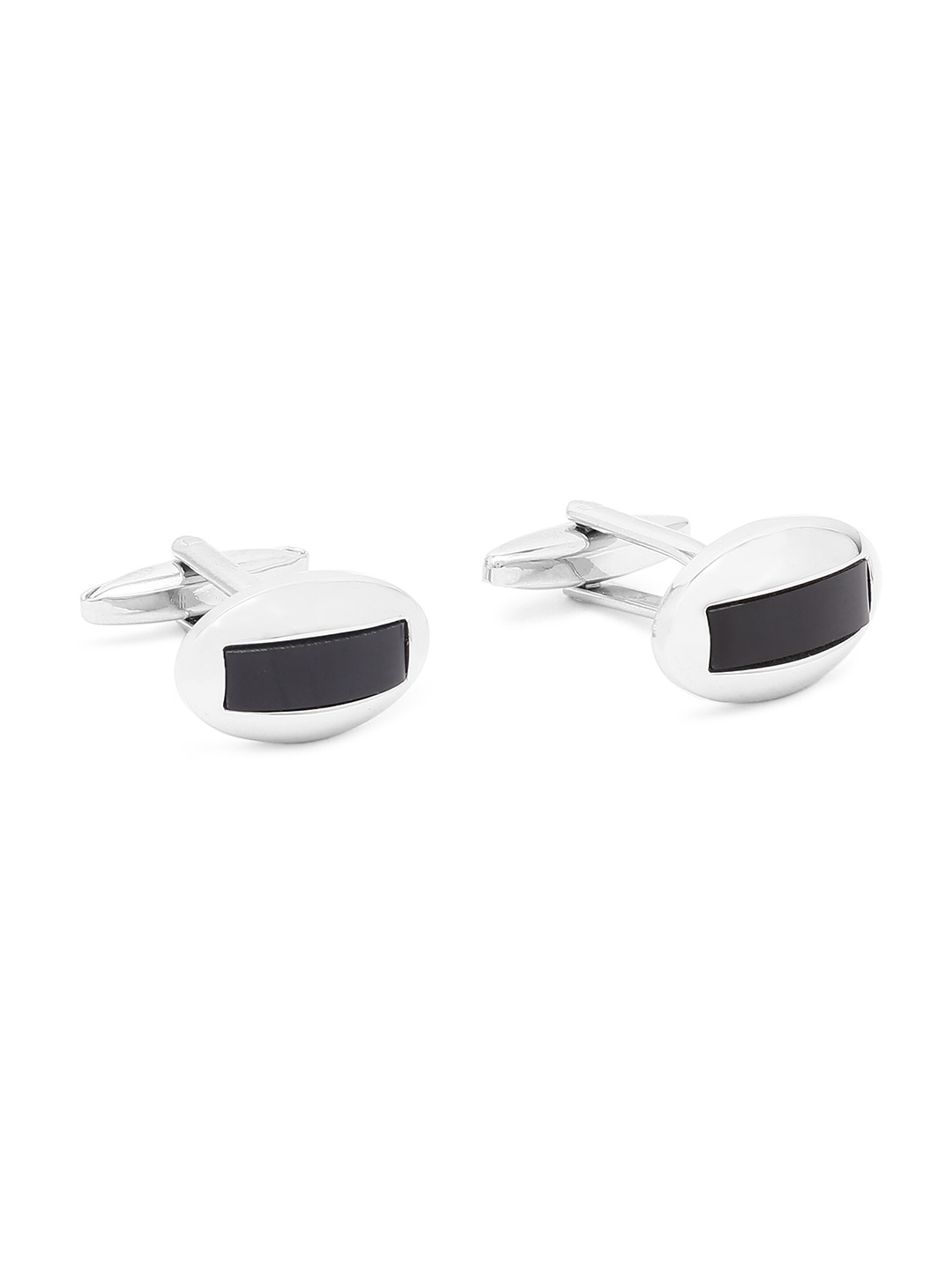 Alvaro Castagnino Silver-Toned & Black Cufflinks
