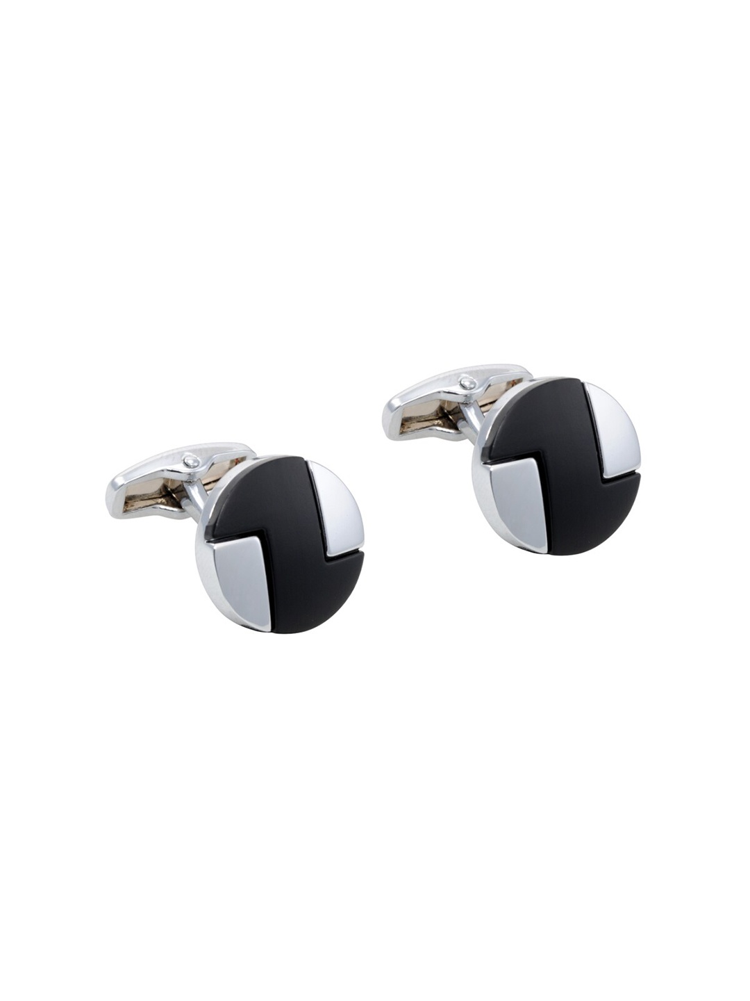 

Alvaro Castagnino Silver-Toned & Black Round Cufflink