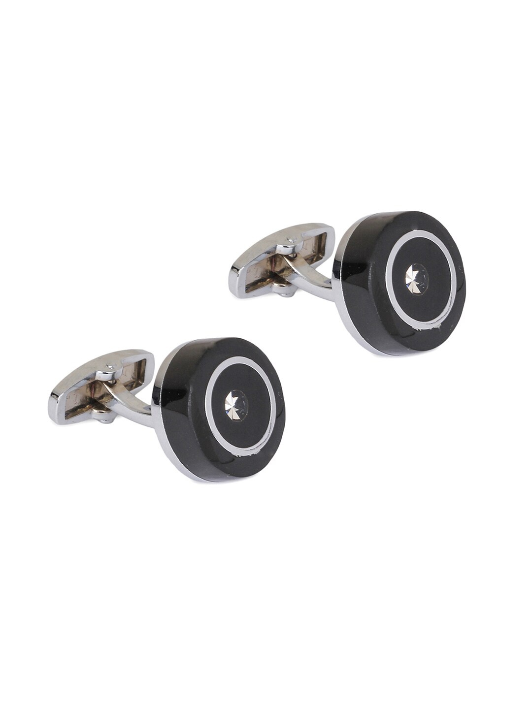 

Alvaro Castagnino Black & Silver-Toned Round Cufflink