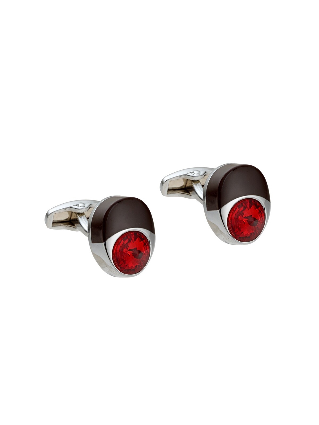 

Alvaro Castagnino Silver-Toned & Brown Round Cufflink