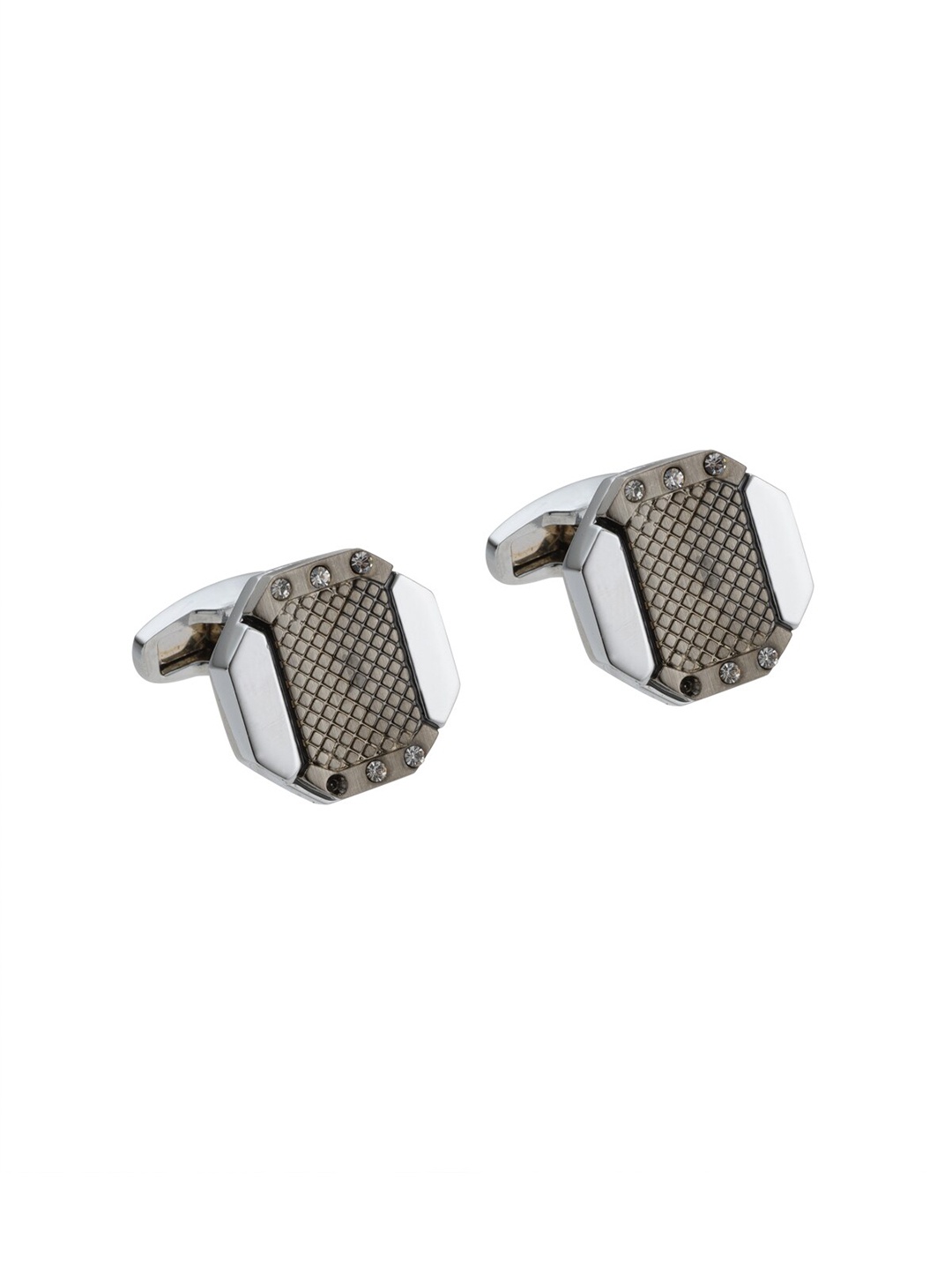 

Alvaro Castagnino Silver-Toned & Grey Geometric Cufflink