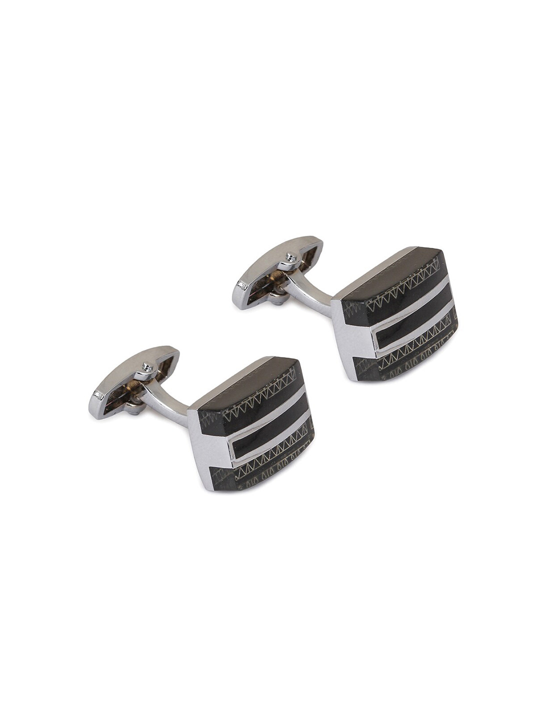

Alvaro Castagnino Silver-Toned & Black Rectangle Cufflink
