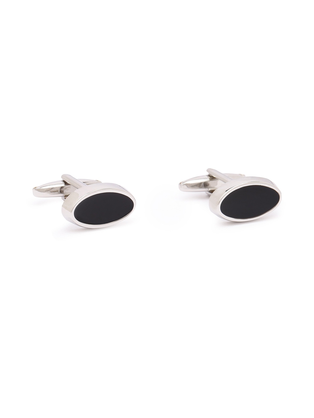 

Alvaro Castagnino Silver-Toned & Black Oval Cufflink
