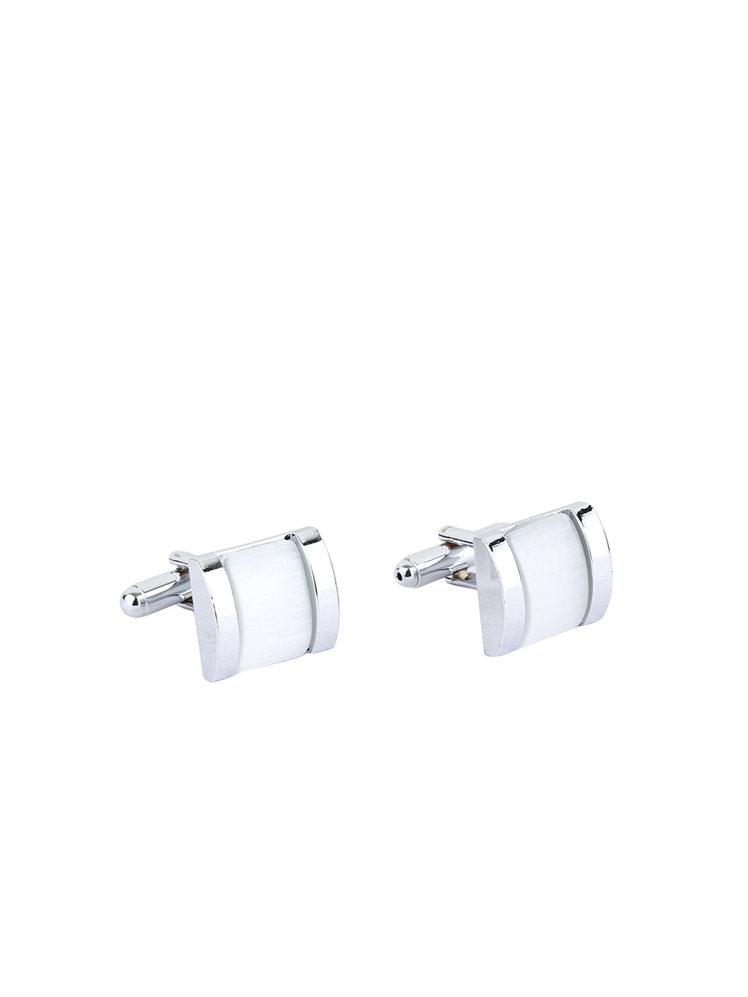 

Alvaro Castagnino Silver-Toned & White Rectangle Cufflink