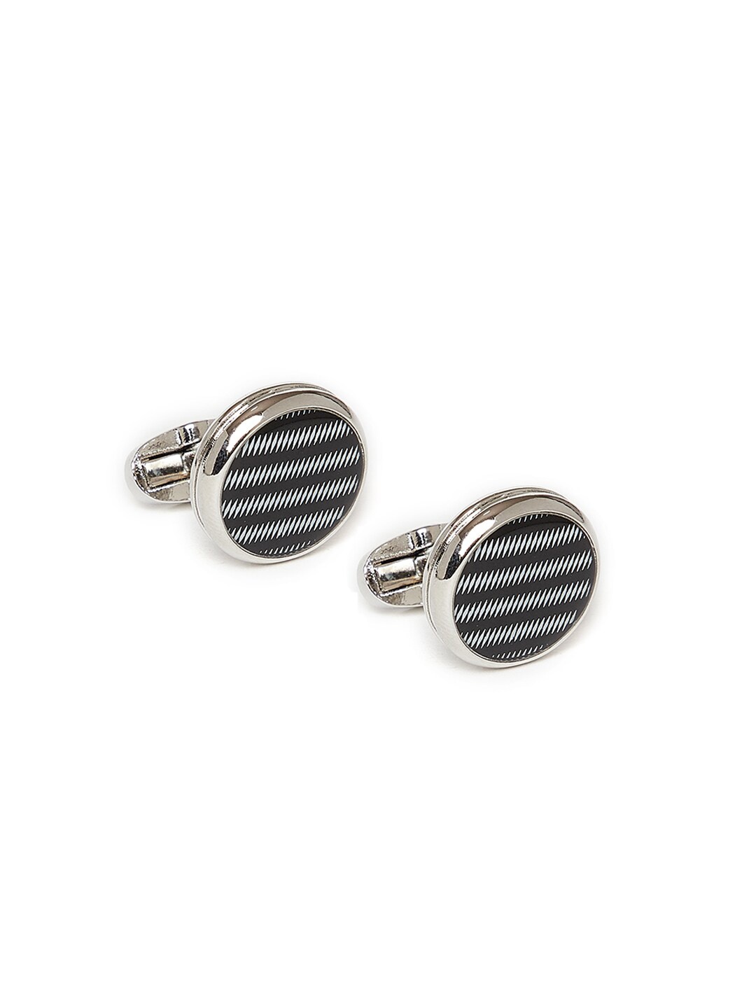 

Alvaro Castagnino Silver-Toned & Black Striped Cufflink