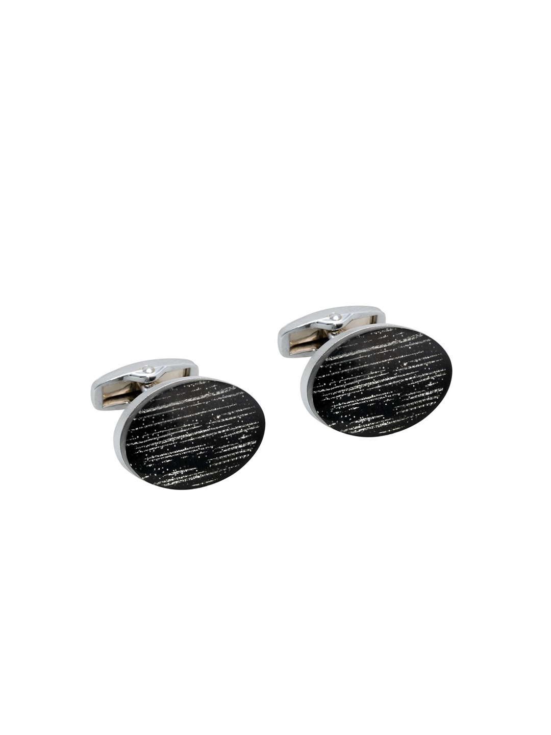 

Alvaro Castagnino Silver-Toned & Black Oval Cufflink
